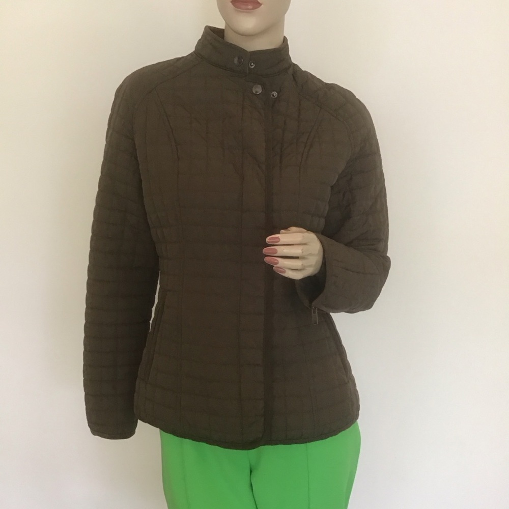 J McLaughlin Olive Green Corduroy Trim Quilted‎ Puffer Coat Jacket XS Preppy